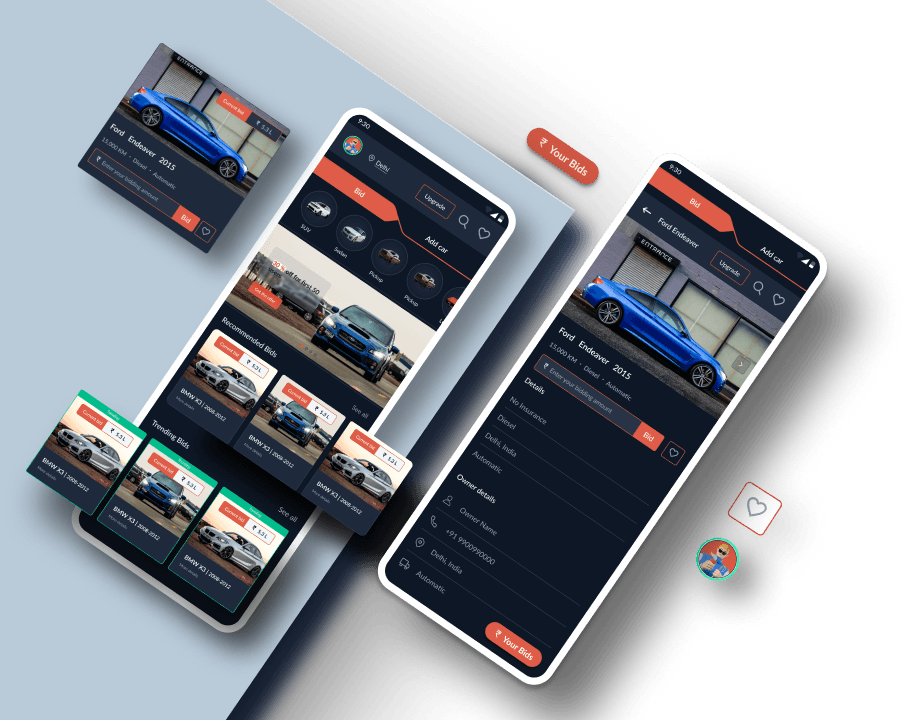Car bidding mobile application interface