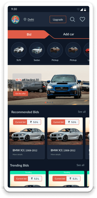 Car bidding app onboarding screen