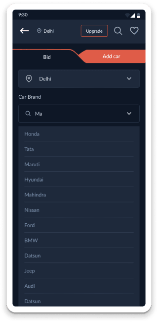 Car bidding app vehicle details