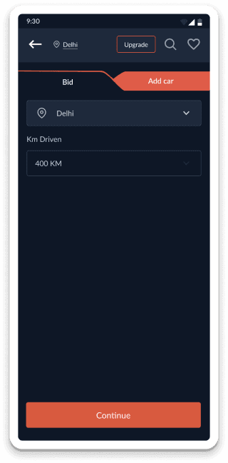 Car bidding app account view